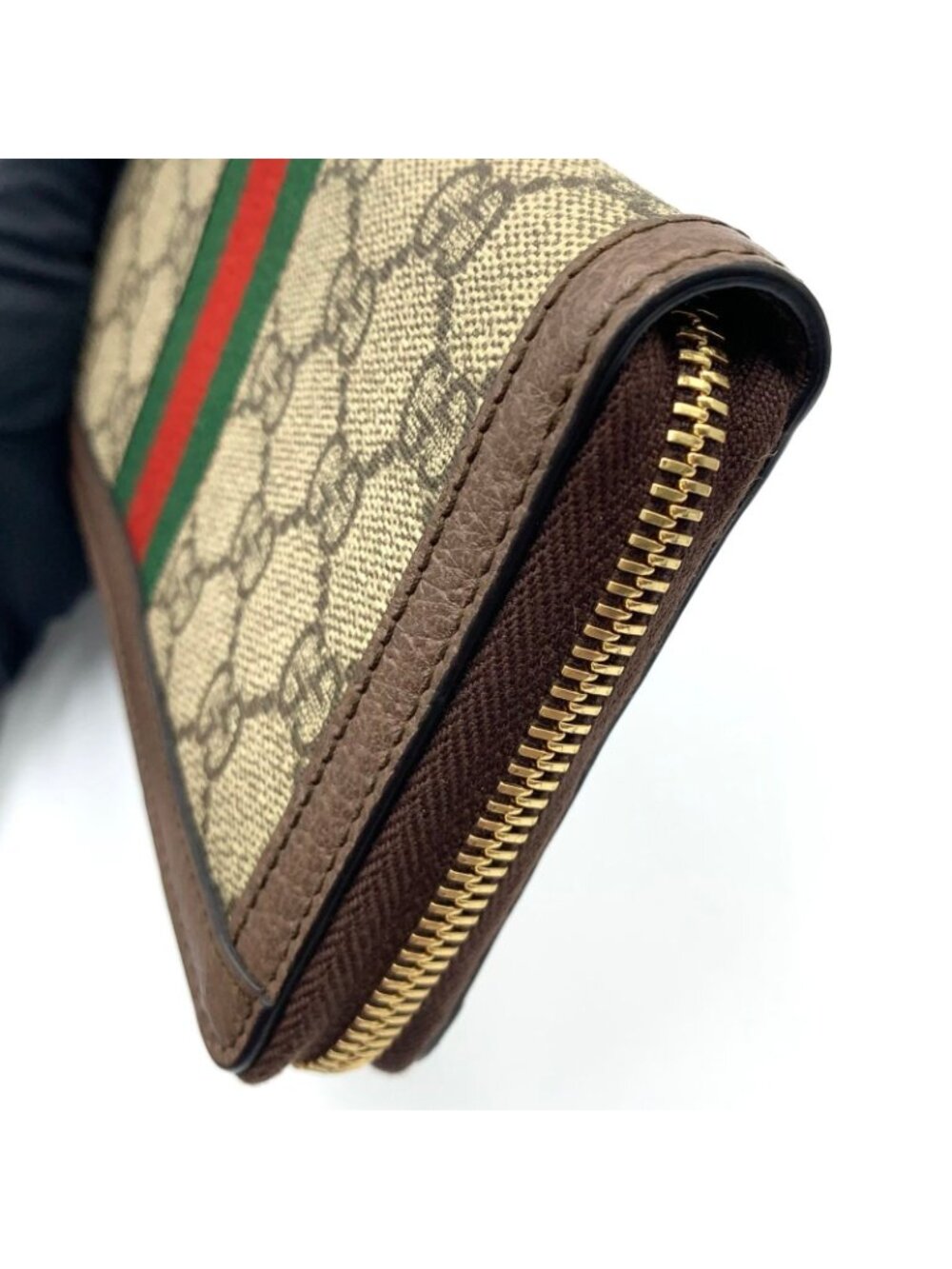 Gucci Ophidia Zip Around Leather Brown Beige Wallet Gold - Picture 13 of 15